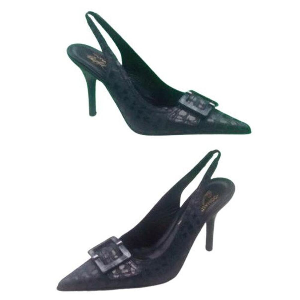 Donald Pliner Black Distress Metallic Kogi Gator Leather Slingback Shoe $395 NIB
